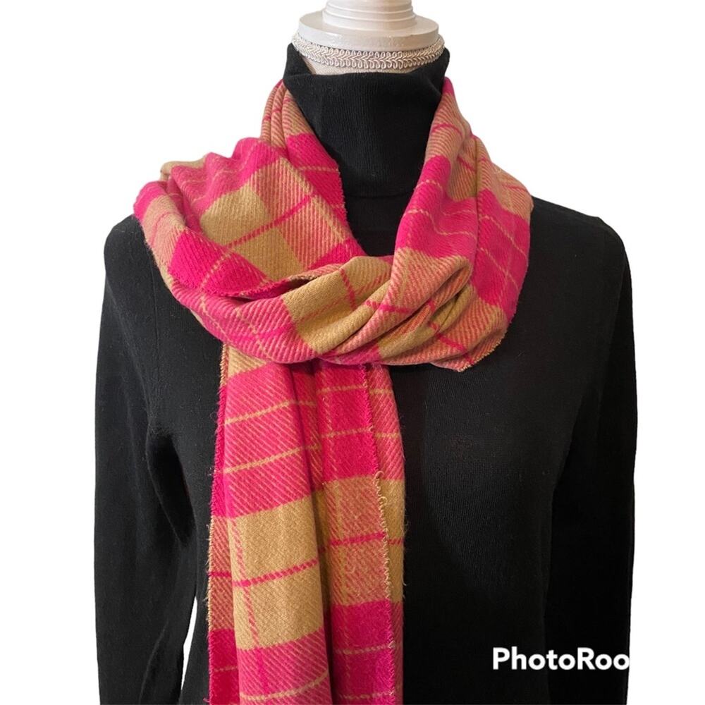 Lands End Scarf in Khaki and Pink Plaid